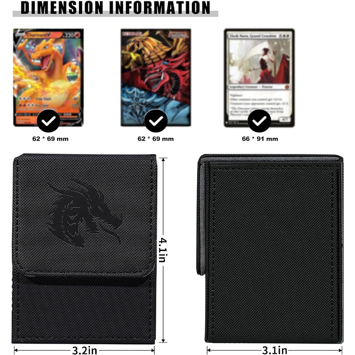 ArtBoutiq Card Deck Box for PKM Cards with 2 Dividers, Card Storage Box for 100+ Single Sleeved Cards, PU Leather, Strong Magnetic Card Deck Case Holder for Magic Commander TCG CCG (Black)