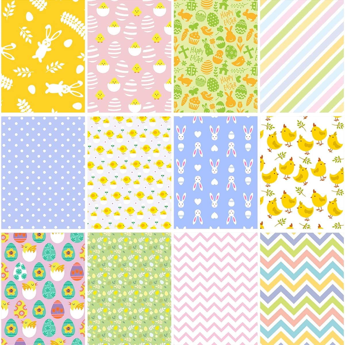 240 Sheets Easter Pattern Paper A4 Easter Bunny Rabbit Egg Craft Paper 12 Patterns Decorative Origami Double Sided Wrapping Easter Paper for Birthday Party Craft DIY