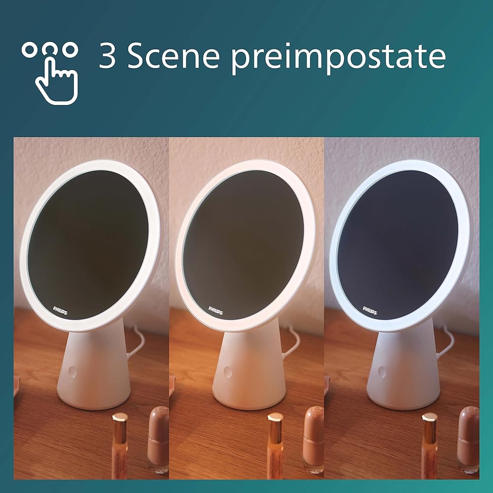 Philips Actress Mirror with LED Light, 3 Color Lighting Modes, Adjustable Angle, 95% Natural Light Reproduction, Makeup Mirror, Makeup Mirror, USB Charging, Actress Mirror, Actress Light, Blue Light Cut [Japanese Genuine Product] DSK205 White