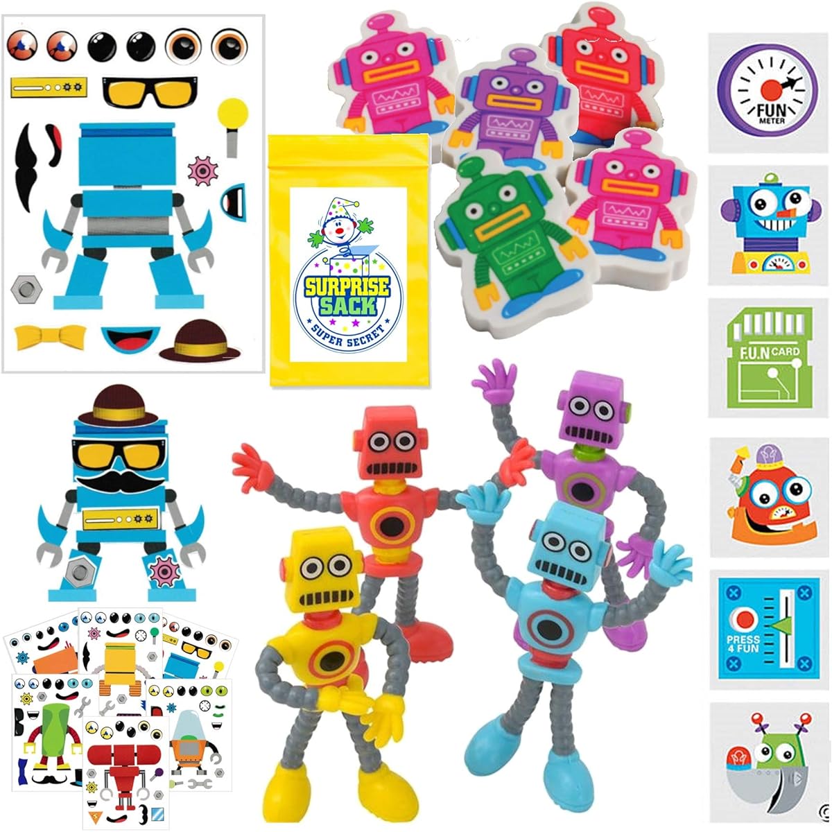 120pcs Robot Birthday Party Favors Kids Pack (Perfect for Kids Birthday Goodie Bags, Kids Birthday, Boys Party Favors, Robot Party Supplies, Robot Stocking Stuffers)