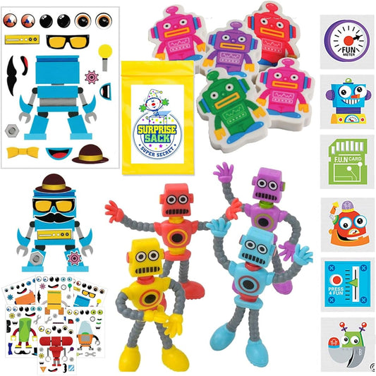 120pcs Robot Birthday Party Favors Kids Pack (Perfect for Kids Birthday Goodie Bags, Kids Birthday, Boys Party Favors, Robot Party Supplies, Robot Stocking Stuffers)