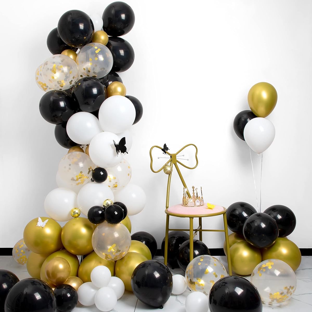 MOMOHOO Black and Gold Balloon Garland - 100pcs 12/10/5 inch Gold Black White Balloons Confetti Balloons New Year Balloons Graduation Balloons Latex Balloons Metallic Gold Birthday Balloons