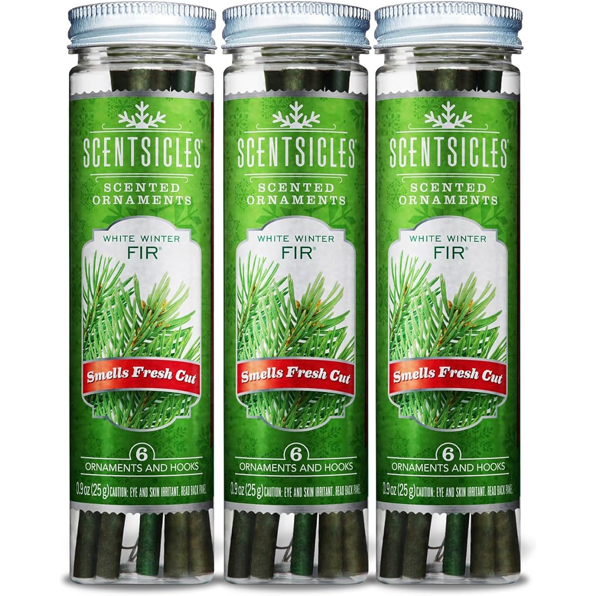 Scentsicles White Winter Fir Scented Ornaments with Hooks - 3 Bottles (18 Total)