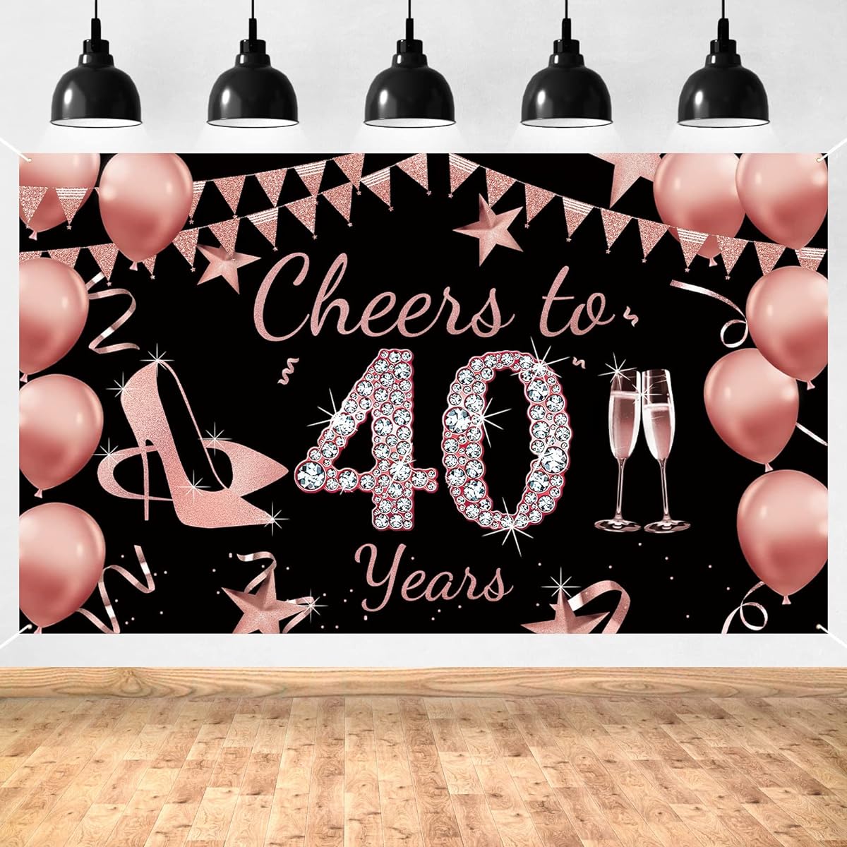Cheers to 40 Years Banner Backdrop 40th Birthday Decorations Rose Gold 40th Birthday Party Supplies for Women 40th Birthday Decorations Party Banner Photography Backdrop 72.8 x 43.3 inches