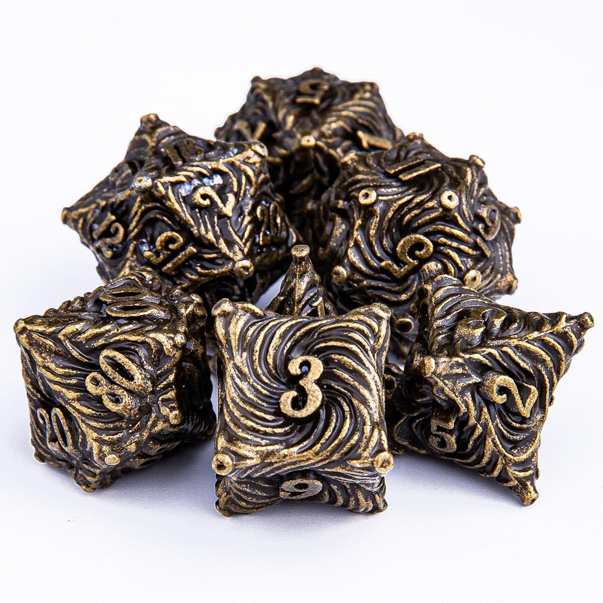 Joylord Metal Dice Set Dungeons & Dragons Vortex Design D&D Dice Handmade Polyhedral Dice RPG D & D Role Playing Game Dice D20 D12 D10 D8 D6 D4