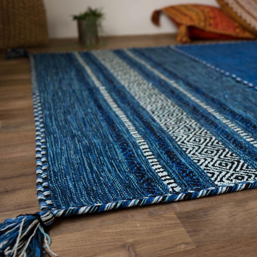 Sayang Sayan Handwoven Ethnic Rug Mat Indian Kilim 200x250 3 Tatami Blue Foldable