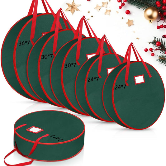 Wesnoy Christmas Wreath Storage Container Garland Wreath Storage Bag with Handle 600D Oxford Polyester Material Wreath Box with Double Three Zippers Christmas Storage Container 3 Sizes (Green)