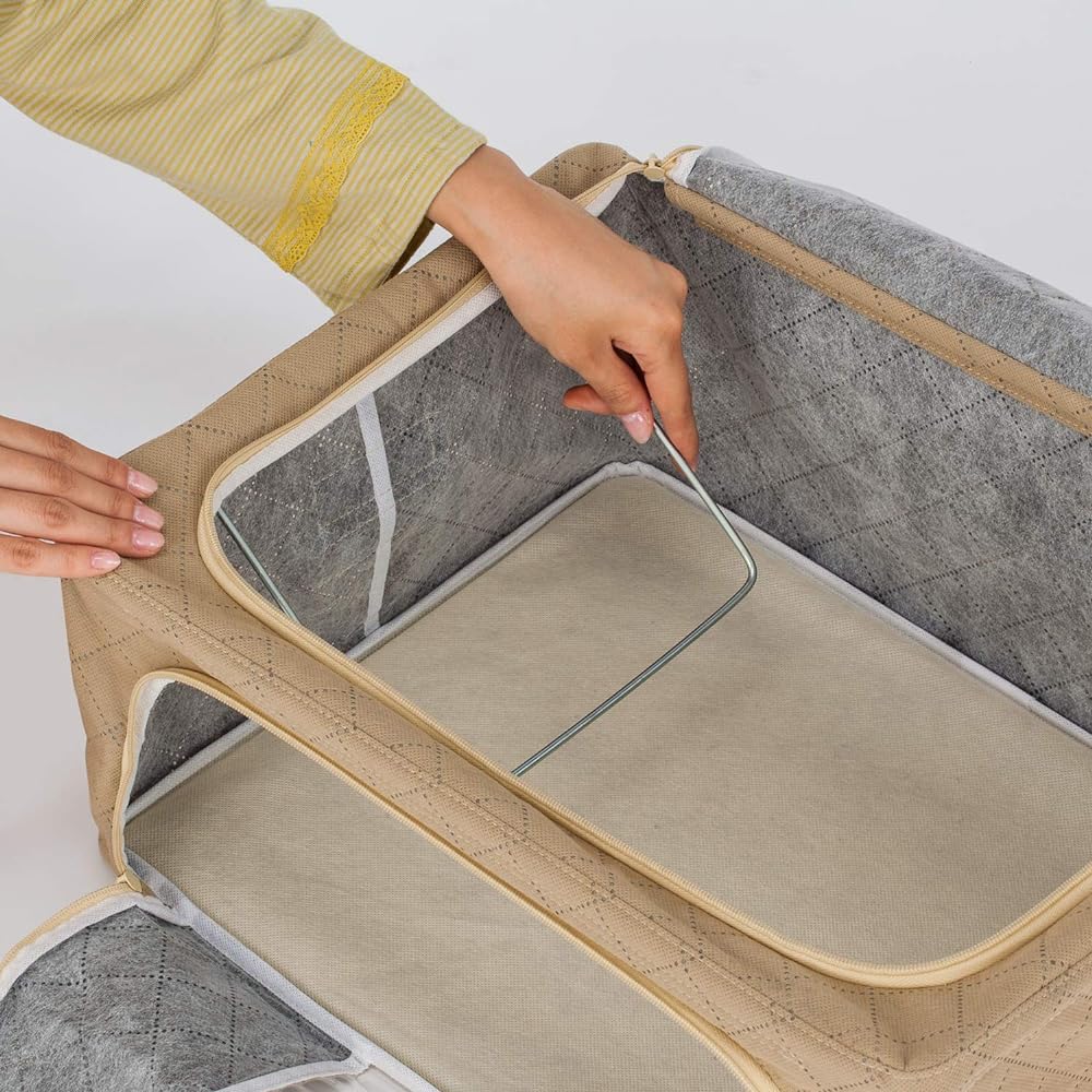 Astro Storage Case, Beige, Set of 4, Wire Storage Box, Activated Carbon Deodorizing, Non-woven Fabric, Stackable Clothes Case 620-60