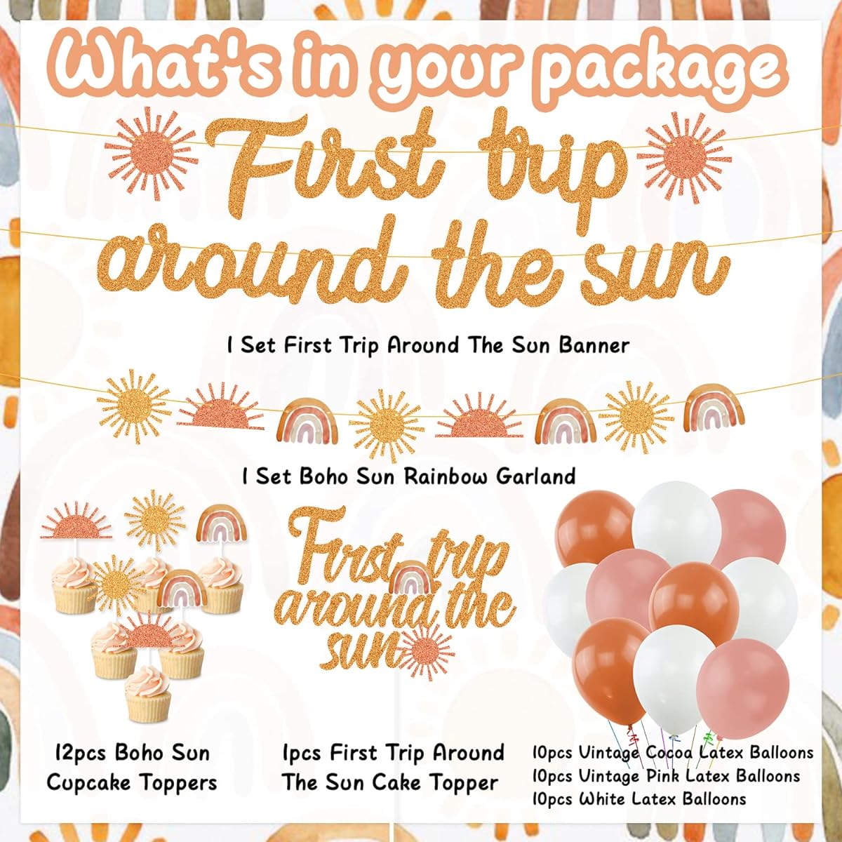 K KUMEED Boho Sun Party Decorations, First Trip to the Sun Banner, Boho Sun 1st Birthday Decorations, Bohemian 1st Birthday Girl Decor, Baby Shower Boho Rainbow You are My Sunshine Party Supplies