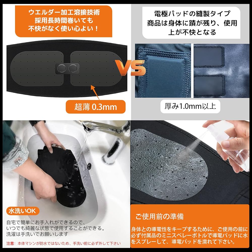Aicomy Genuine Product EMS Abdominal Belt [No Gel Sheet Required, Ultra Thin Highly Conductive Material, High Frequency Welding, Patented/Utility Model Registration] Muscle Training Equipment, EMS Training, Unisex, Uses Washable Urethane Fabric, Comforta