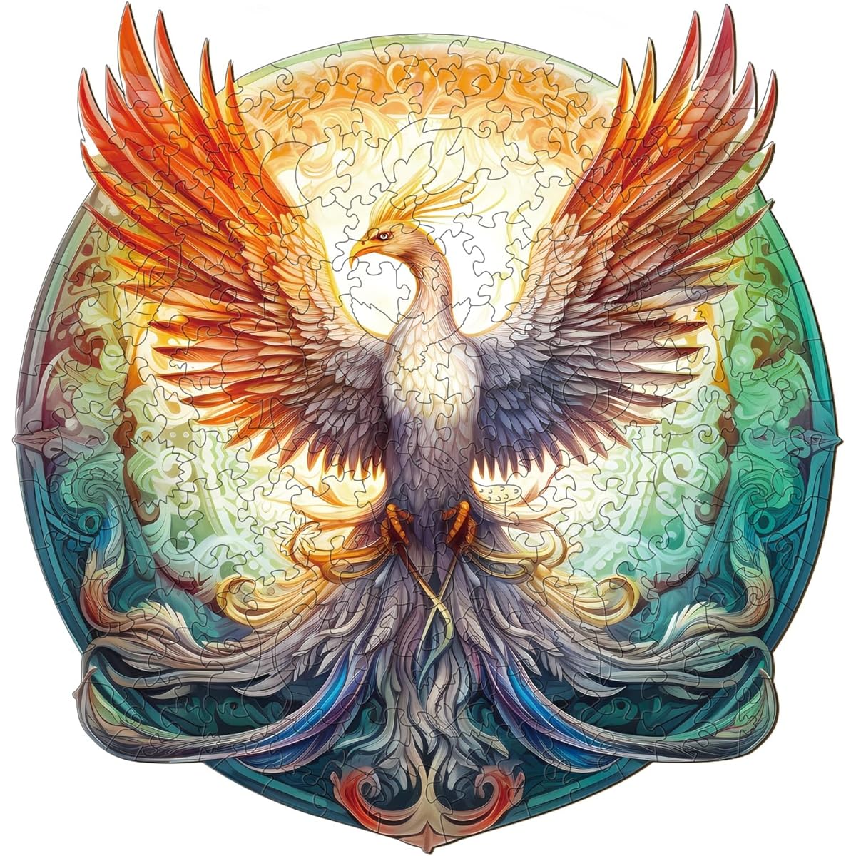 KAAYEE Wooden Jigsaw Puzzle Mysterious Phoenix Puzzle 11.4*11.1 Inch 200 Pieces Unique Animal Shaped Puzzle Gift for Kids and Adults