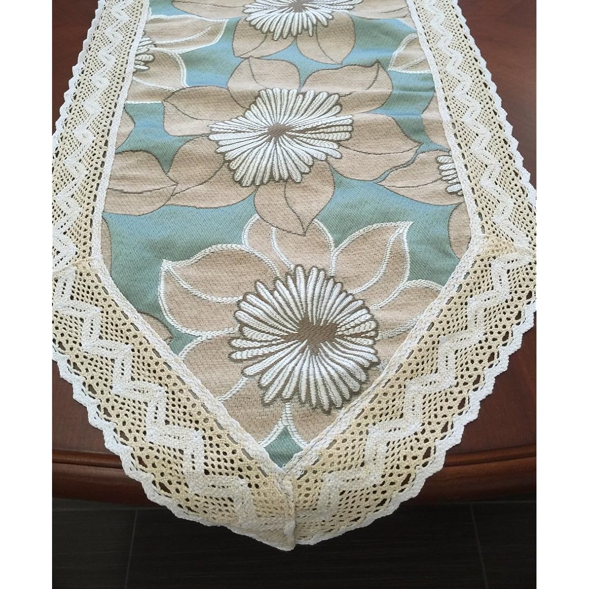 Chenille with Cotton Lace Table Runner, Placemats 15x90" Chenille lace
