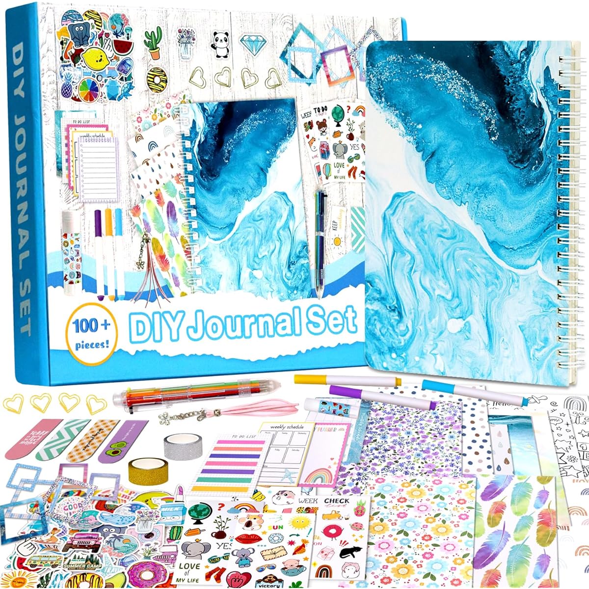 Kidsord Girls Gifts for 8 Years 9 Years Old 10 Years Old 11 Years Old 12 Years Old 13 Years Old and Up 100+ Sheets DIY Journal Set 100+ Sheets DIY Journal Set Birthday Gift Ideas Kids Scrapbooking Kit (Ocean Wave Set)