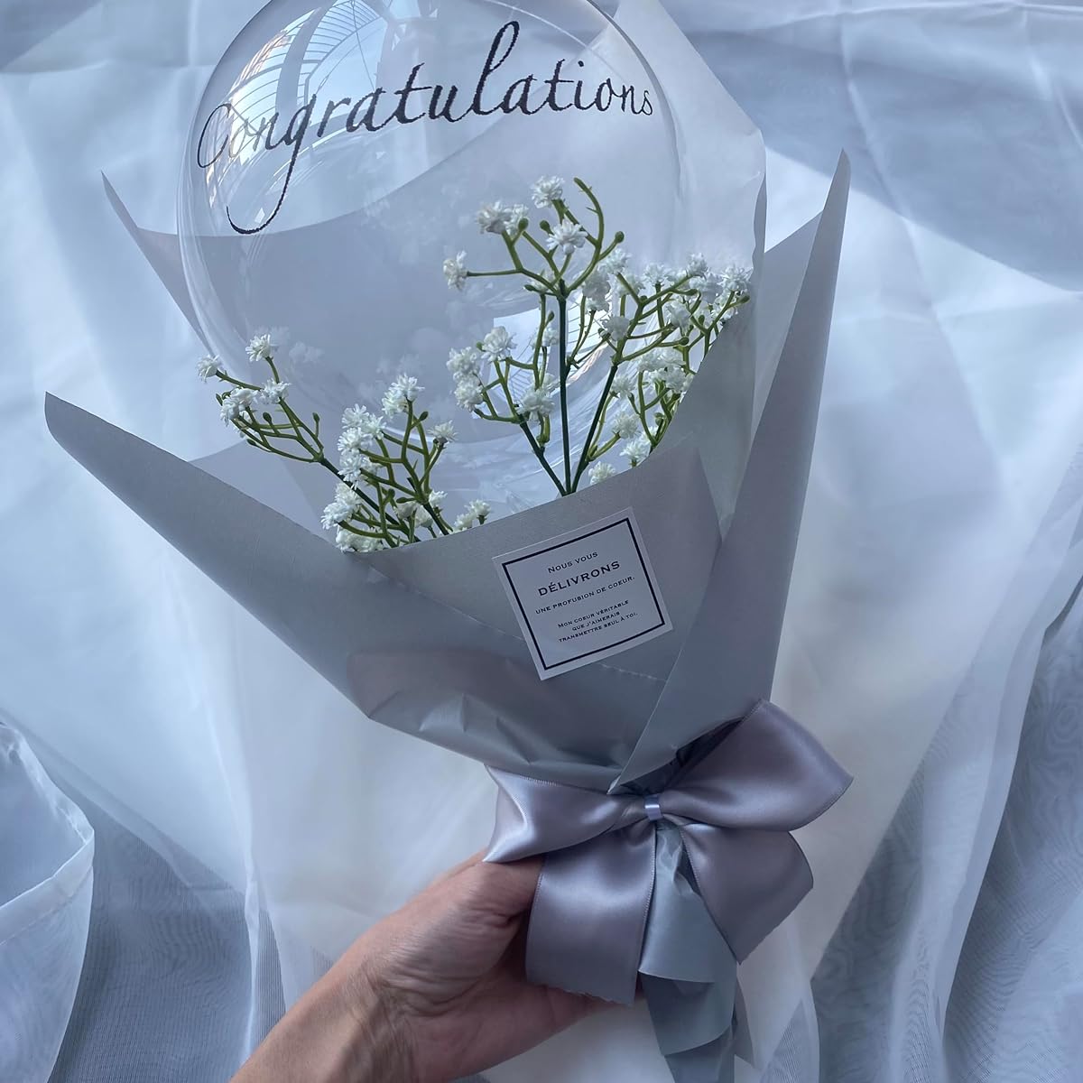 For graduation ceremonies, thank-you parties, passing exams, graduations, school entrance, and wedding celebrations - Aqua balloon bouquet in dull colors (ash beige)