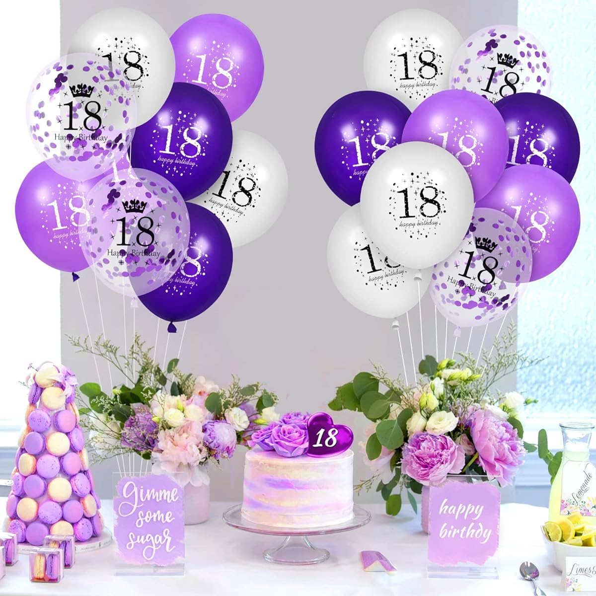 18 Years Old Purple Birthday Balloon Decorations 16 Pieces Purple White Confetti Latex Balloons for Women Men Happy Birthday Party Wedding Anniversary Indoor Outdoor Party Supplies 12 Inch