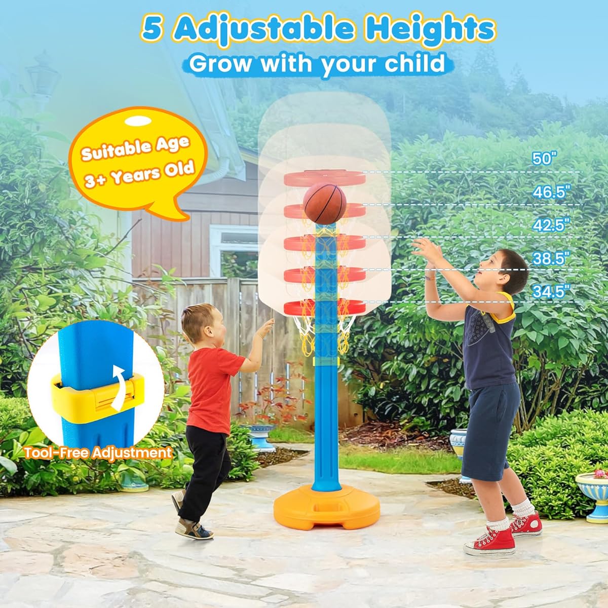 Costzon Kids Basketball Stand, Basketball Hoop with Adjustable Height, Kids Play Toy, Portable Design for Indoor Outdoor Height Adjusts from 47''- 63'' FWAM-01592