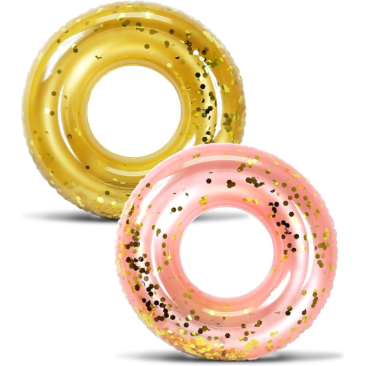 Mozlly Gold & Rose Gold Set of 2 Inflatable Pool Float Tubes - Premium Confetti Swim Ring Floater (36 Inch) Vinyl Water Tubes Fun Pool Toys for Beach Lake Party Vacation Decoration - 2 Pack