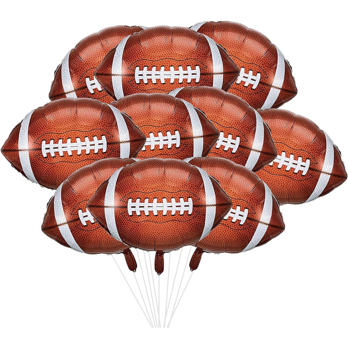 BlingABC Set of 10 Football Balloons, Football Aluminum Foil Balloons, Football Party Balloons, Football Decorations, Super Bowl Balloons for Theme Parties, Birthday Parties, 18 Inch