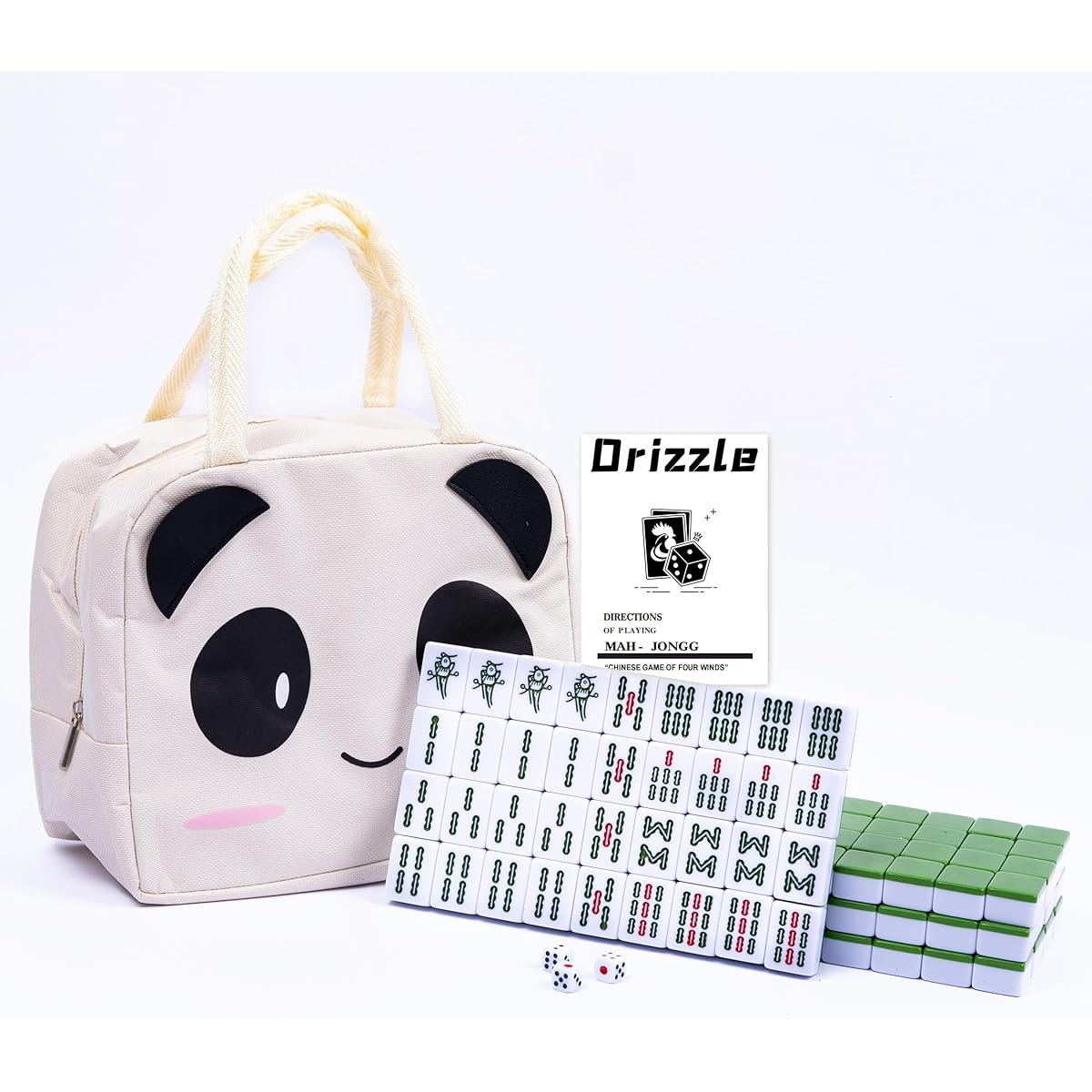 drizzle Travel Mahjong Travel Mahjong Traditional Chinese Version Game Set - 1.2 Inch Portable 146 Tiles Melamine Mahjong - Numbered Tiles with Manual and Panda Bag - Travel Family Leisure