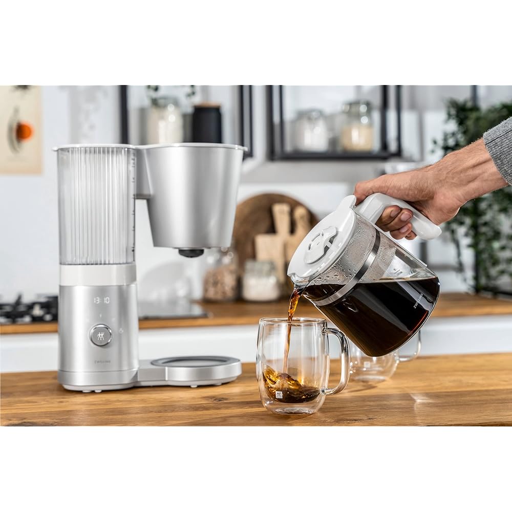 ZWILLING "Enfinigy Coffee Maker" Automatic Aroma Extraction Large Capacity 10 Cups Heat Retention Function Reservation Timer Cleaning Mode Water Hardness Setting [Authorized Japanese Product] Enfinigy Glass Drip Coffee Maker 53103-400