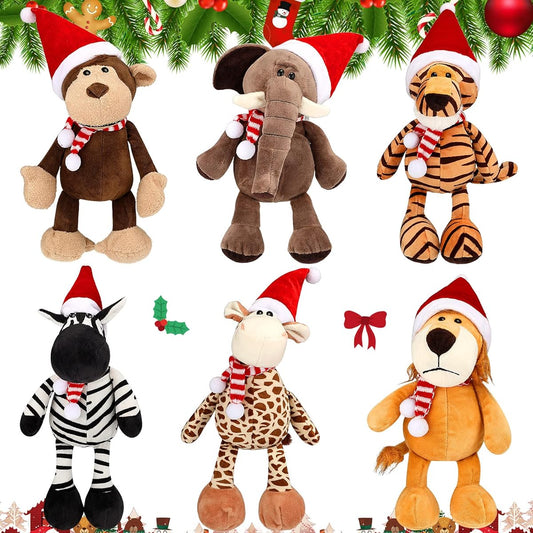 11.8 Inch Christmas Stuffed Animals Christmas Stuffed Animals Monkey Giraffe Elephant Lion Tiger Zebra Kids Safari Christmas Decoration Pack of 6