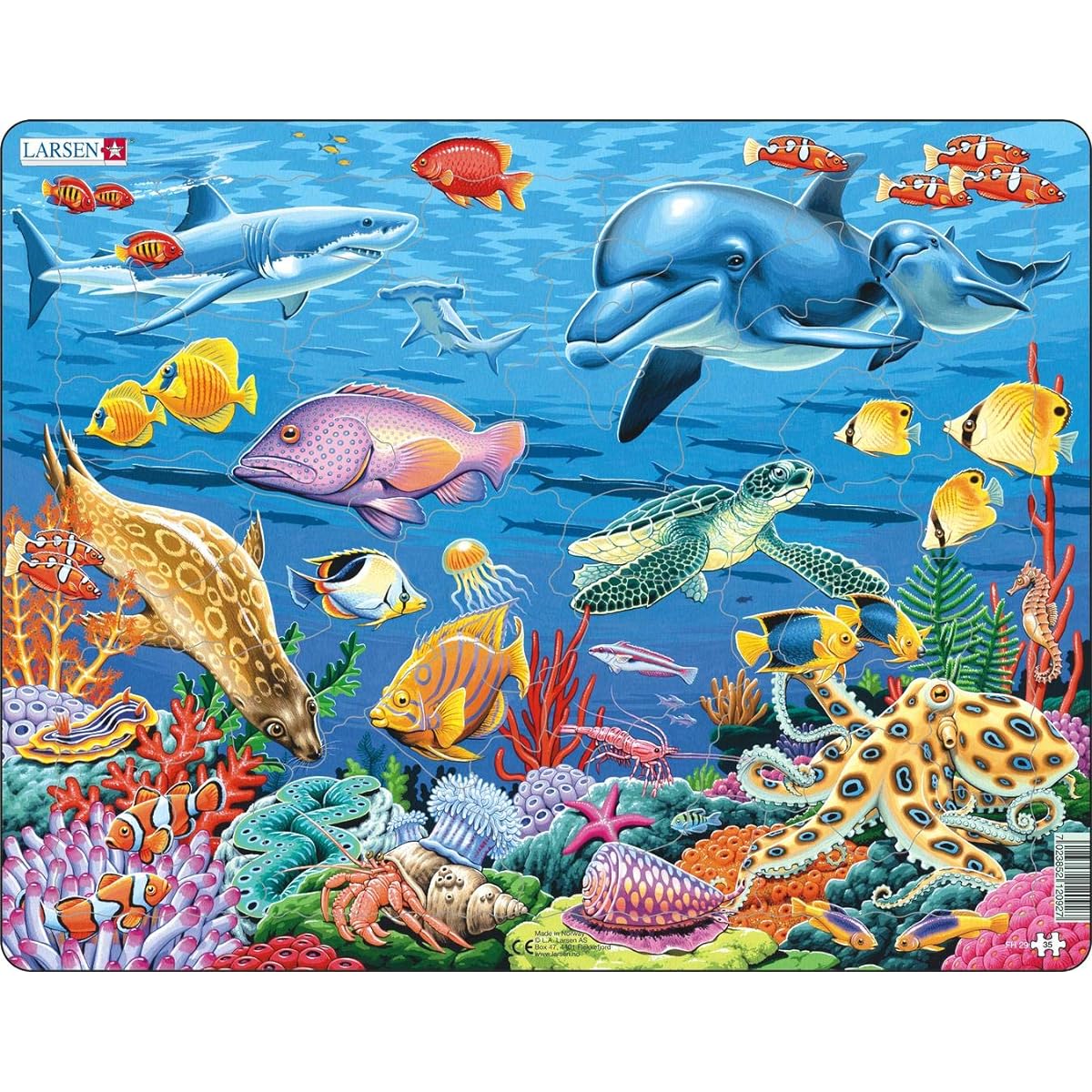 Larsen Puzzles Coral Reef Educational Jigsaw Puzzle for Kids 35 Piece Tray & Frame Style Puzzle - Handcrafted Exclusively from Norway