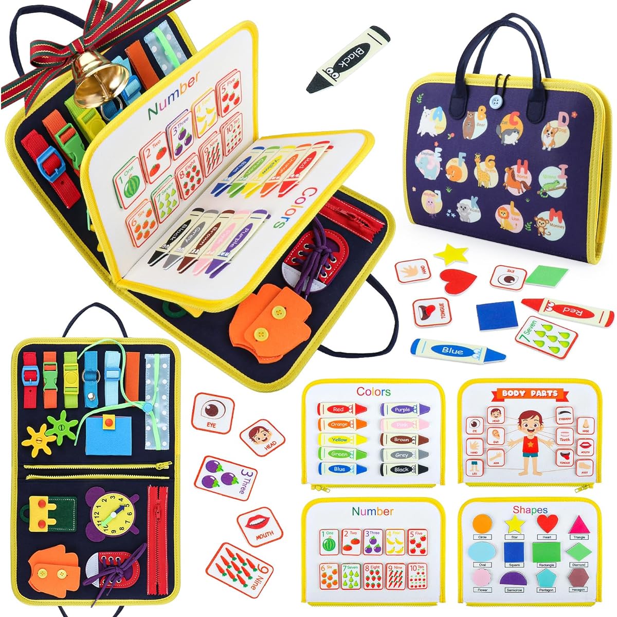 FASTSPOK Busy Board for Ages 1 2 3 4 5, Sensory Toys for Toddlers 1-3 Preschool Learning Activities, Sensory Board for Fine Motor Skills Development - Travel Toys for Plane Car, Great Gift for Boys and Girls