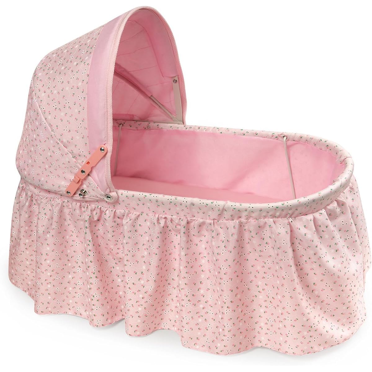 Badger Basket Foldable Toy Doll Rocking Bed with Hood for 22" Dolls, Pink/Rosebud