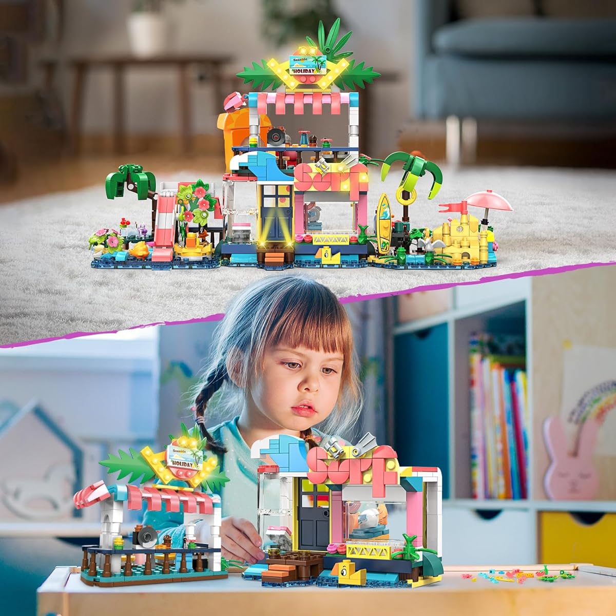 HOGOKIDS 4-in-1 Beach House Building Toy for Kids