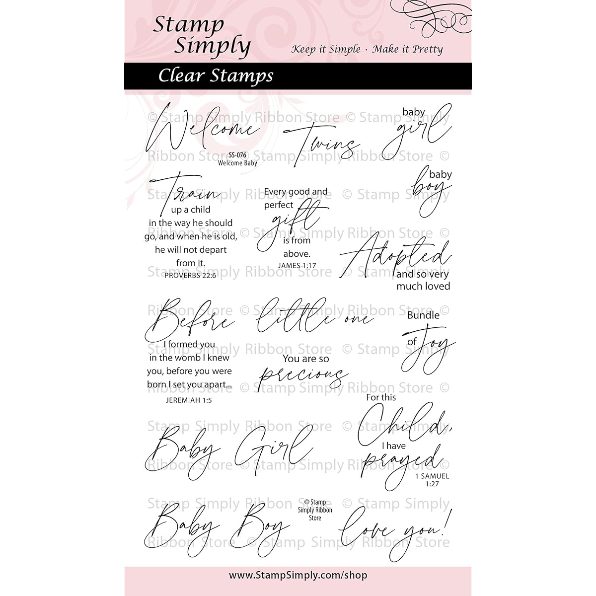 Stamp Simply Clear Stamps - Welcome Baby Christian Religious Newborn Sentiments 4x6 Inch Sheets - 15 Stamps