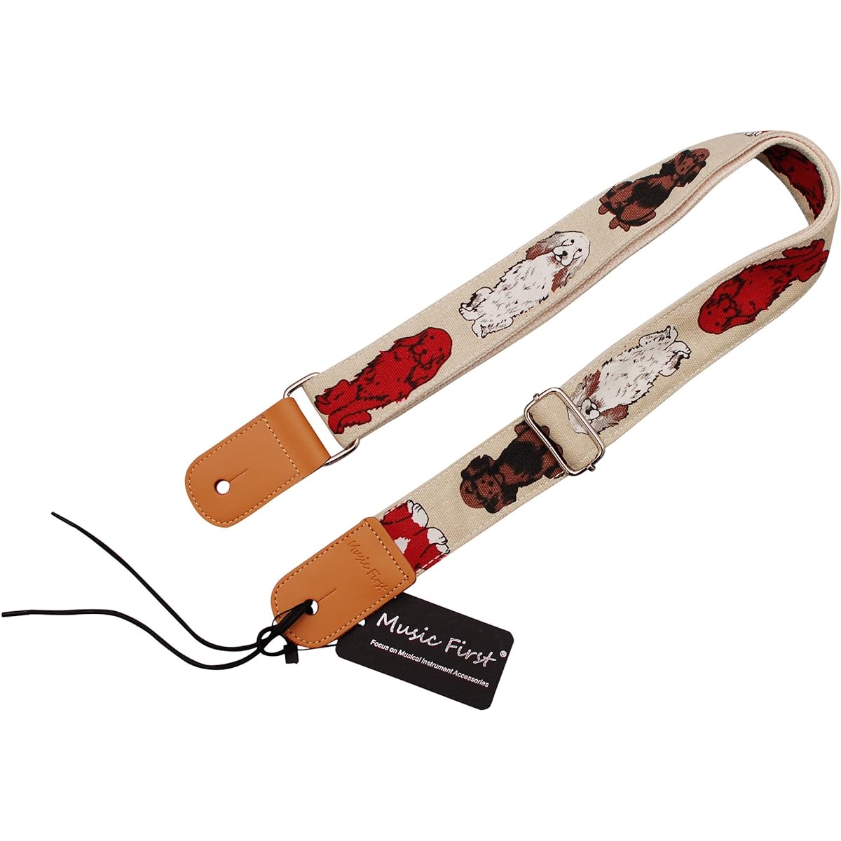 MUSIC FIRST Original Design "MR Dog" Soft Cotton & Genuine Leather Ukulele Strap Ukulele Shoulder Strap.