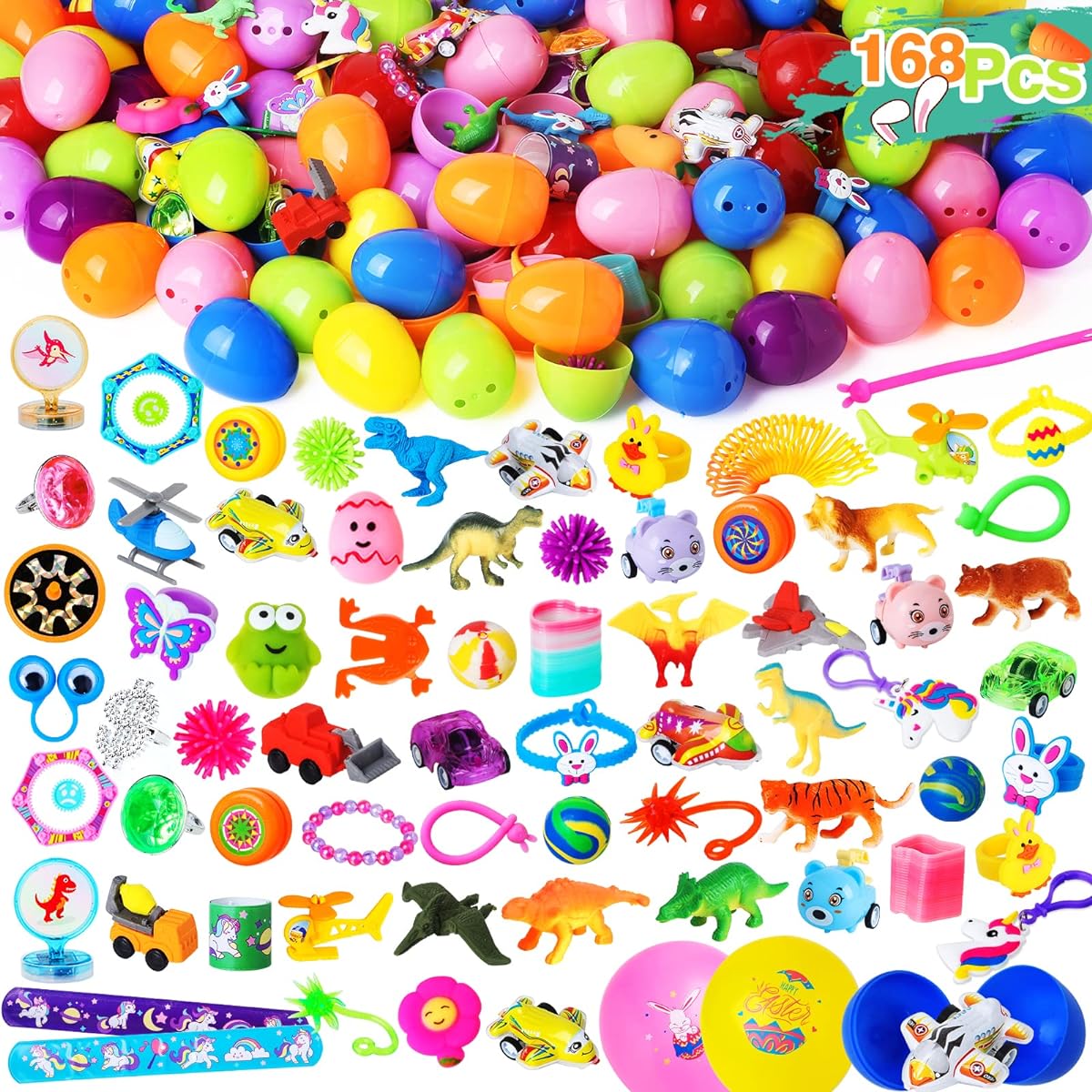 OCHIDO Easter Eggs 168pcs Prefilled Easter Eggs Easter Basket Stuffer Filler Easter Egg Hunt Game Easter Party Favors Supplies for Kids Classroom Prize Toys Gifts for Boys/Girls