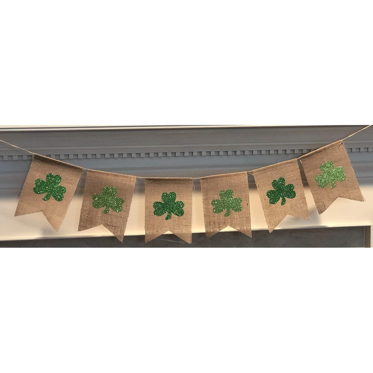 Jolly John St. Patrick's Day Garland Decor - Shamrock Glitter Garland Home Decor - St. Patrick's Day Burlap Banner - St. Patrick's Day Party Decorations - St. Patrick's Day Rustic Fireplace Decor