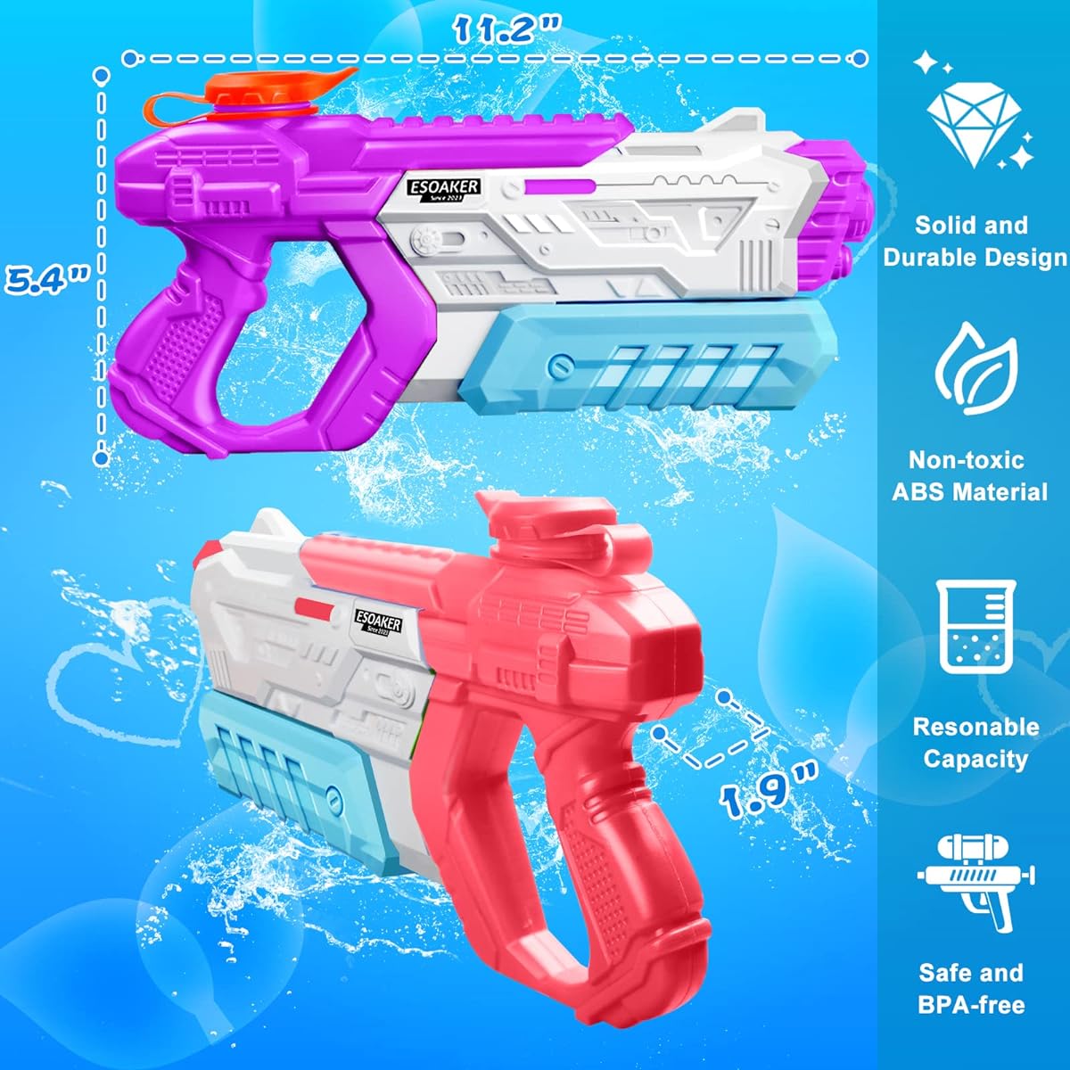 Water Gun for Kids Adults - 3 Pack 400CC Super Sweet Gun Water Soaker Blaster PCP