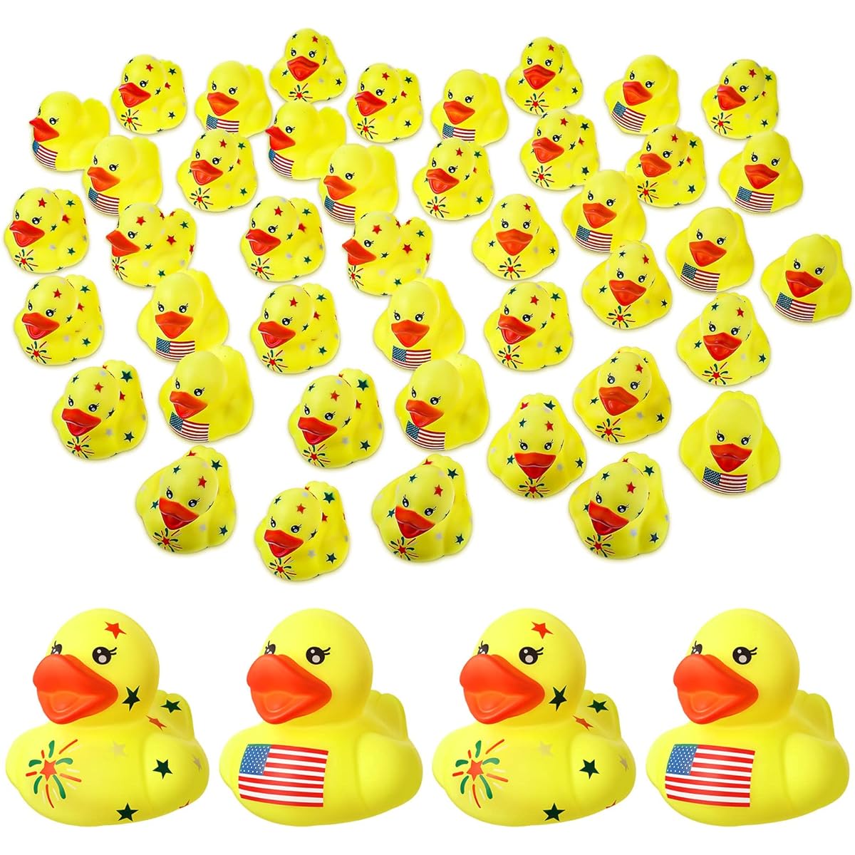 Independence Day Rubber Duck Independence Day Rubber Duck Patriotic Mini Rubber Duck Novelty Funny Squishy Cruise Duck Bath Party Gift Birthday Classroom Reward Summer Beach Pool (48 Pieces)