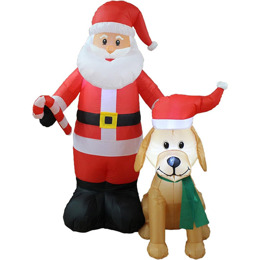 5ft Tall Lighted Christmas Inflatable Santa Claus Cute Dog Yard Decoration