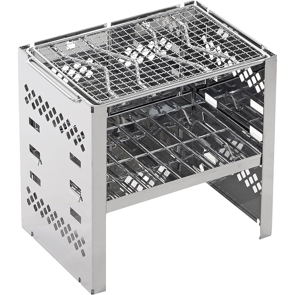 CAPTAIN STAG Barbecue Stove Bonfire Stand 3-in-1 Folding Kamado Smart Grill [B6 Type/B5 Type] 3 Levels Adjustable Stainless Steel Bag Included UG-45/UY-7021