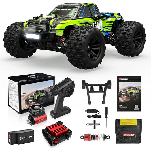 BEZGAR HP161S 1:16 4X4 RTR Brushless High Speed RC Car for Adults - High Speed Up to 68kph Off-Road Brushless RC Truck Electric Hobby Grade RC Monster Truck with 3S Battery Gifts for Boys Age 8-12 Adults