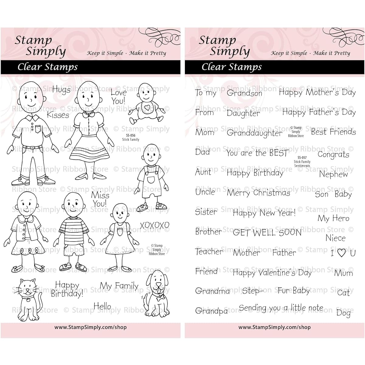 Stamp Simply Clear Stamp Sticks Families and Sentiments Bundle (2 Pack) 4 x 6 Inch Sheets - 56 Sheets