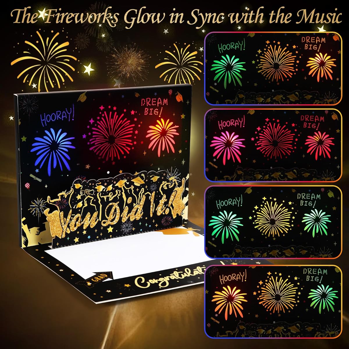 2024 Graduation Fireworks 3D Pop Up Card - High School, College, Masters, Unique Graduation Card - Premium Black