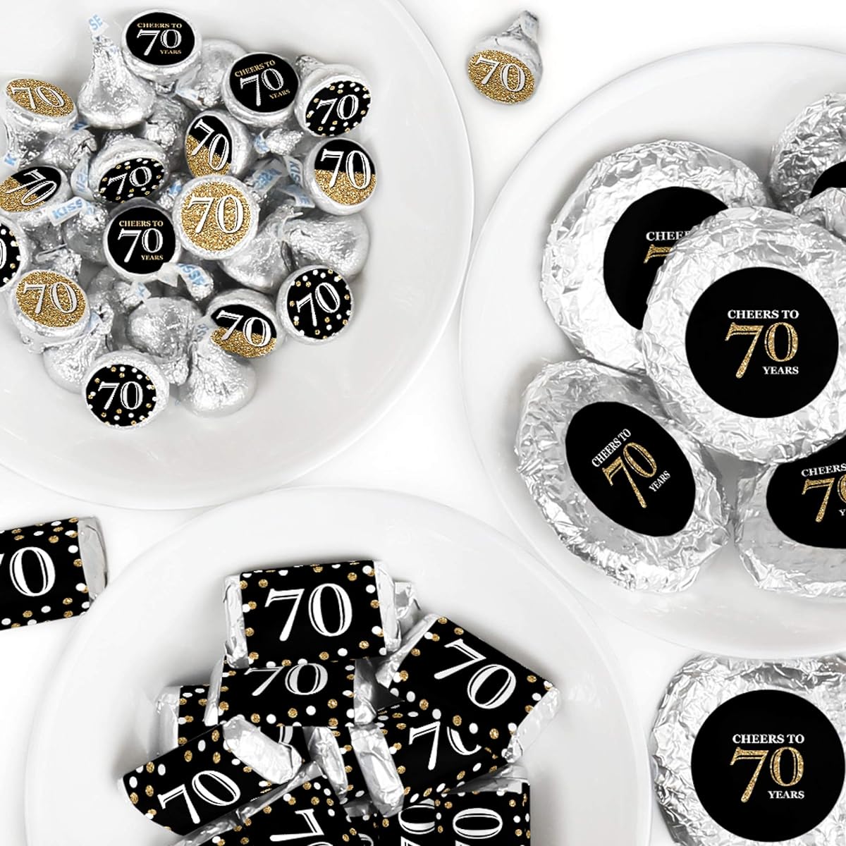 Adult 70th Birthday Gold Mini Candy Bar Wrappers Round Candy Stickers Circle Stickers Birthday Party Candy Anniversary Sticker Kit 304 Pieces