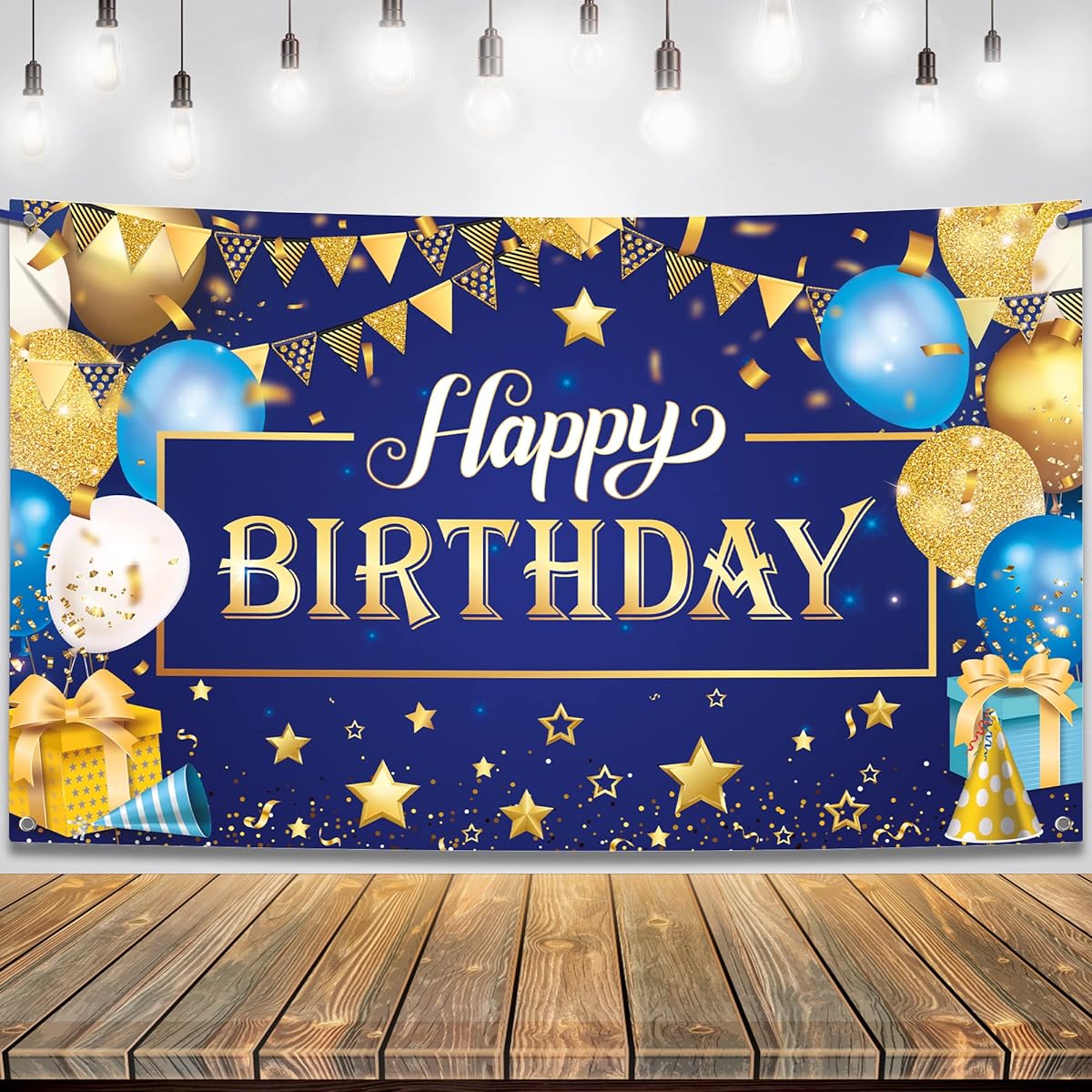 Happy Birthday Blue and Gold Foil Wall Banner