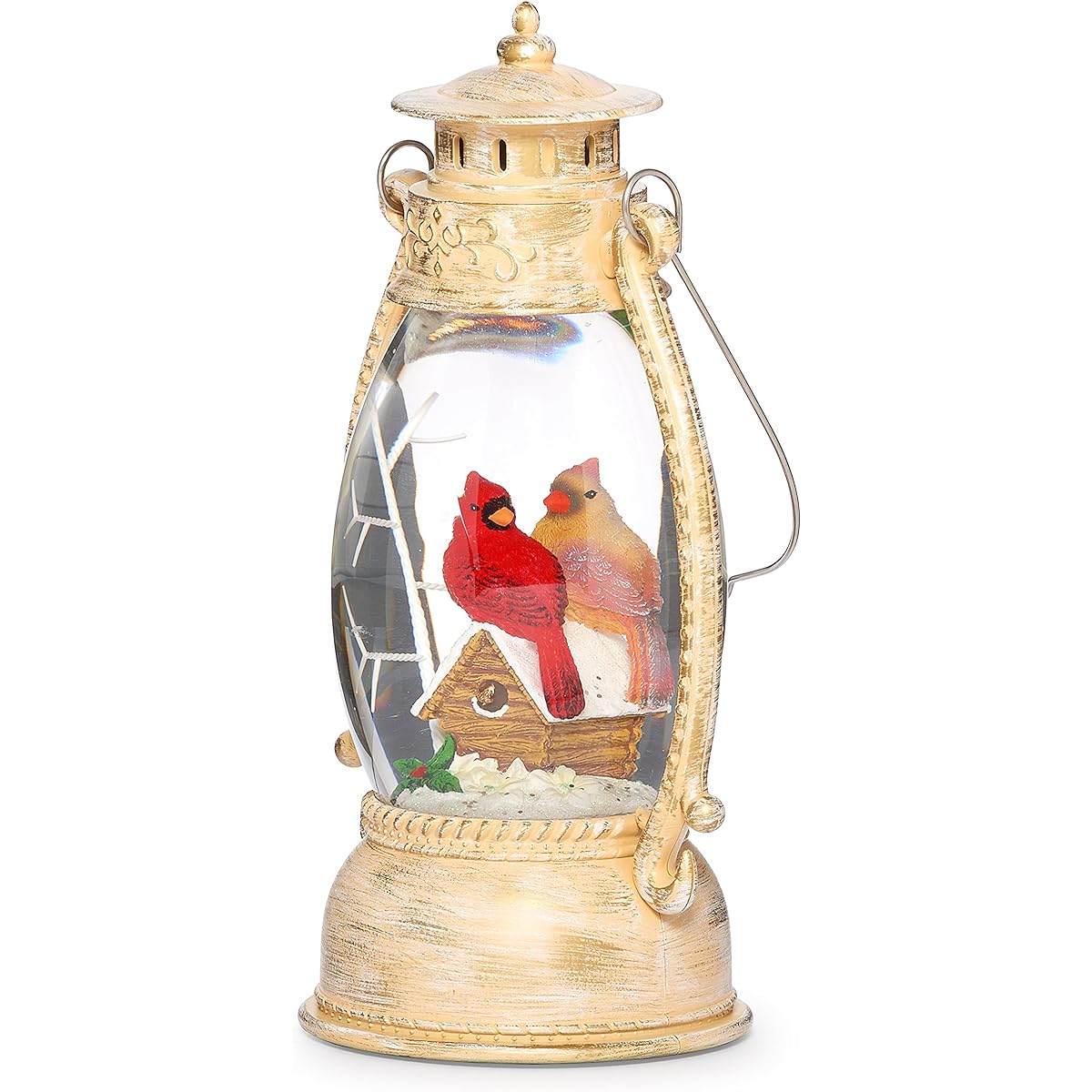 Roman Christmas - Lighted Cardinal Couple Brushed Lantern 10" Tall Christmas Collection Plastic Christmas Gift Inspirational Durable Long Lasting Beautifully Detailed Battery Operated