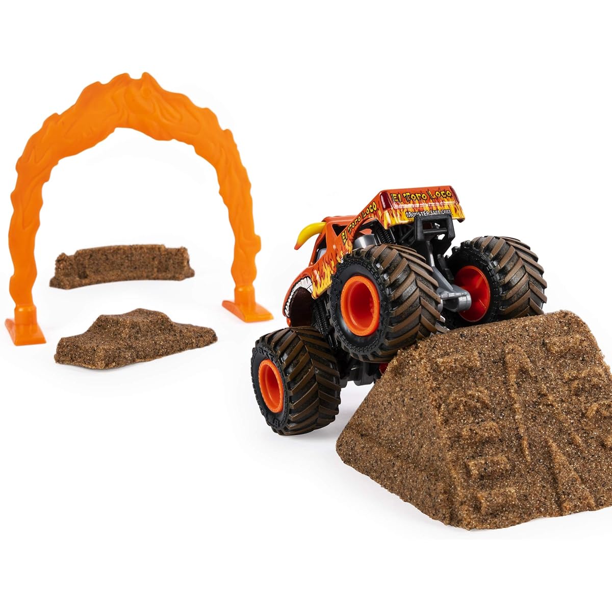 Monster Jam, El Toro Loco Monster Dirt Deluxe Set with 16oz Monster Dirt and Official 1:64 Scale Die-Cast Trucks