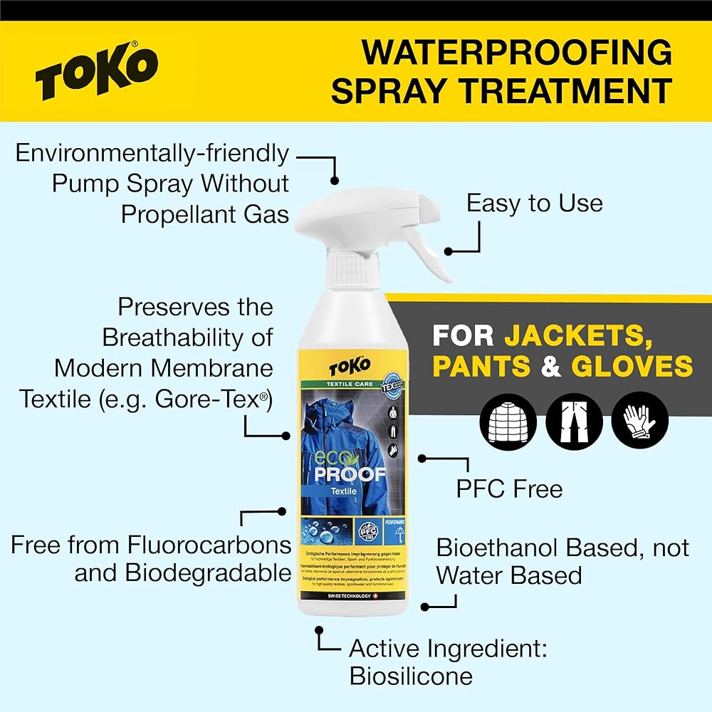 TOKO Water Repellent Spray for Skiing, Snowboarding, Mountain Climbing, Outerwear and Rainwear, Eco Textile Proof, Silicone Contains