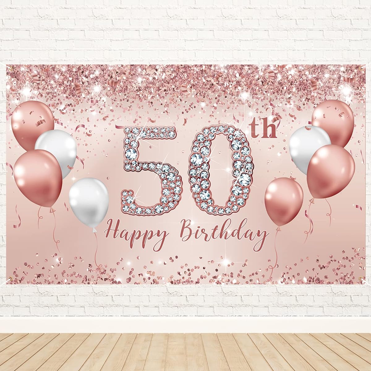 Trgowaul 50th Birthday Decorations for Women Pink Rose Gold 50th Birthday Banner Backdrop 50th Birthday Party Decorations for Women Turnin 50