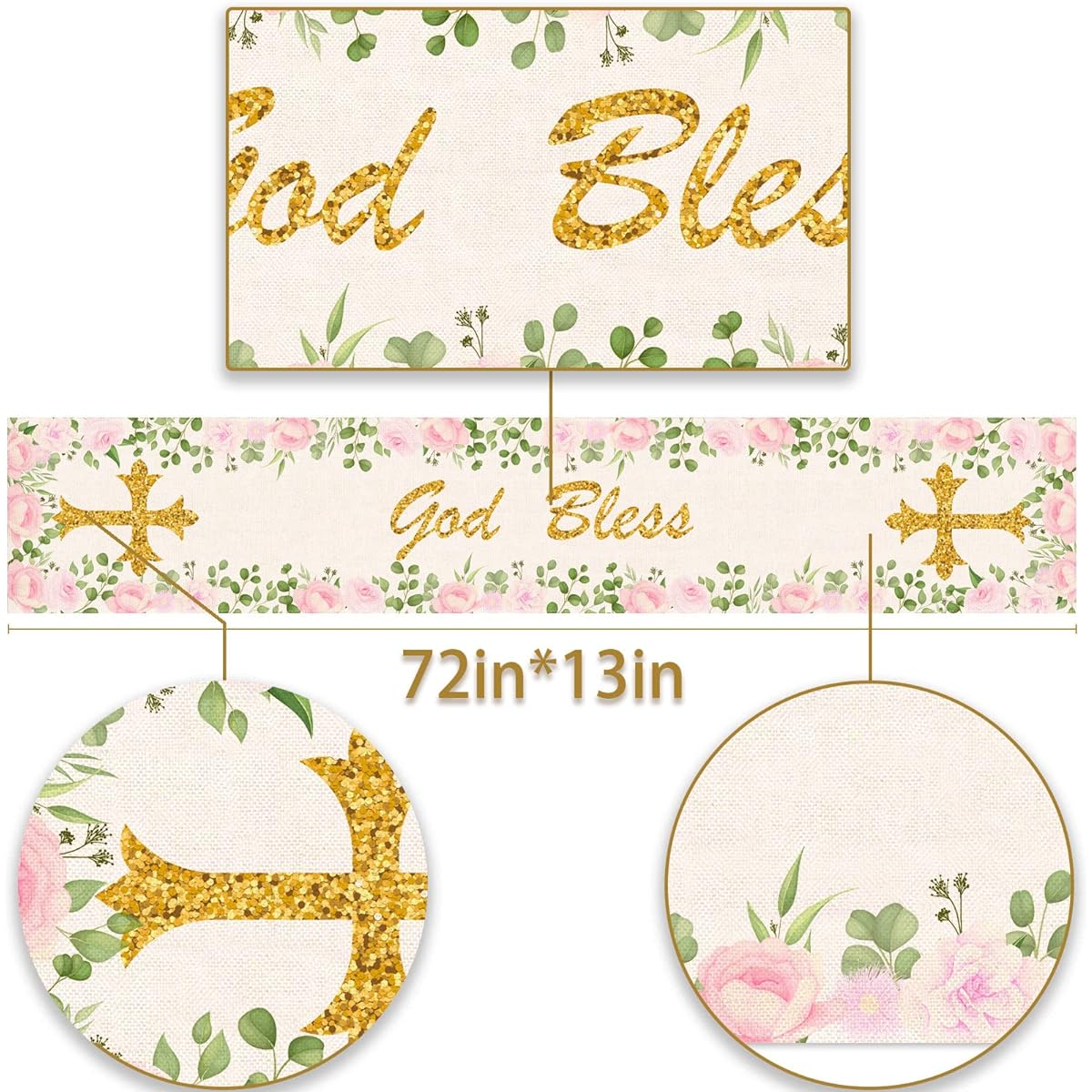 Girl Baptism Table Runner God Bless First Communion Baptism Baby Shower Party Kitchen Dining Home Decoration