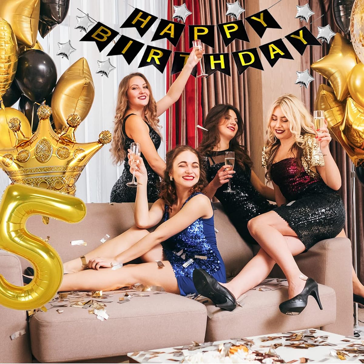 20th Birthday Decorations for Men Boys Women Girls Black and Gold Birthday Decorations for 20th and 2nd Happy Birthday Party Gold Number Balloons Happy Birthday Banner Gold Crown Balloons