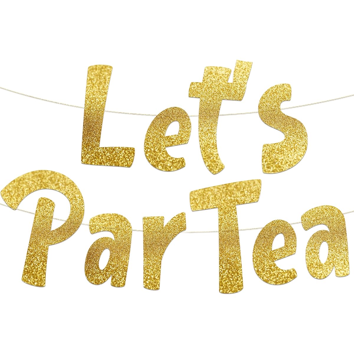 Let's Partea Gold Glitter Banner - Tea Party Themed Decorations, Giveaways, and Gifts