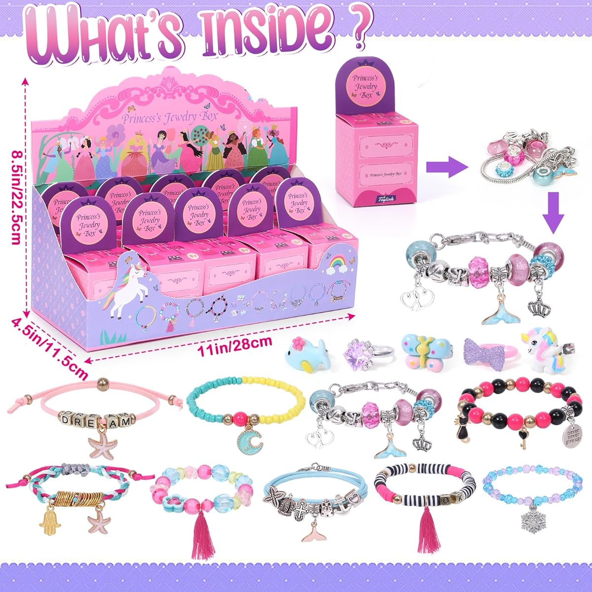 Toylink Charm Bracelet Making Kit - 10pcs Blind Box DIY Jewelry Making Beads Supply Set Friendship Bracelet Craft Kit for Girls Teens Princess Party Favors 5 6 7 8 9 10 11 12